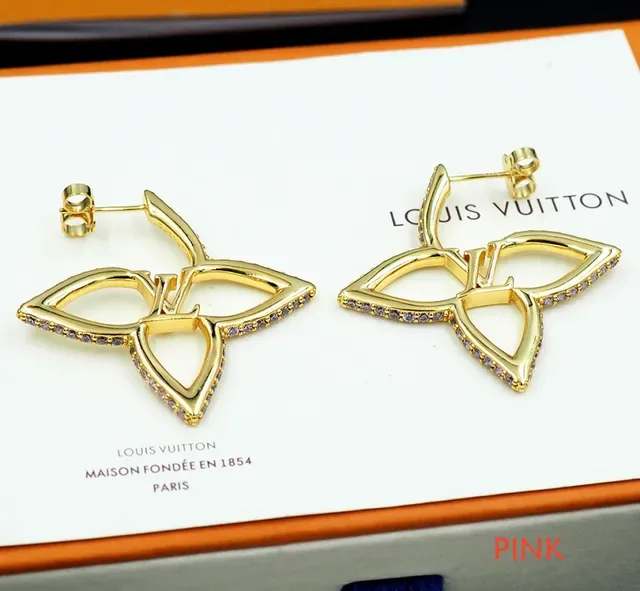 Boucles d'oreilles Louis Vuitton Fleur Or Argent Métal Pavé Cristal Bordure 5