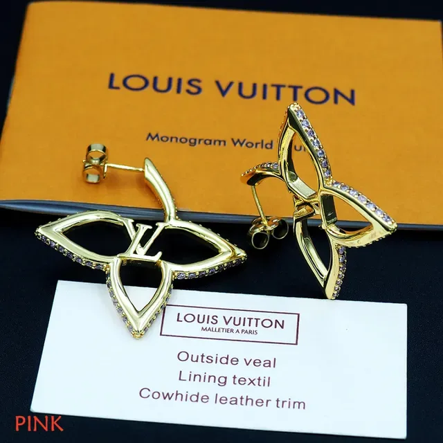 Boucles d'oreilles Louis Vuitton Fleur Or Argent Métal Pavé Cristal Bordure 8