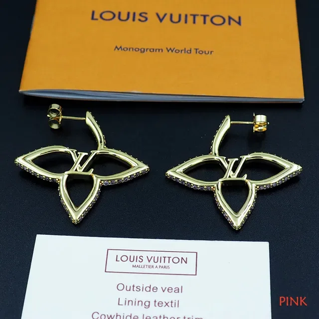 Boucles d'oreilles Louis Vuitton Fleur Or Argent Métal Pavé Cristal Bordure 9