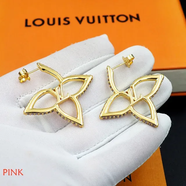 Boucles d'oreilles Louis Vuitton Fleur Or Argent Métal Pavé Cristal Bordure 10