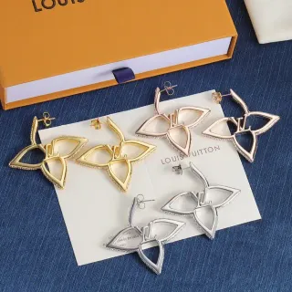 Louis Vuitton Flower Gold Silver Openwork Floral Pavé Crystal Trim Earrings