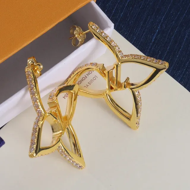 Louis Vuitton Flower Gold Silver Openwork Floral Pavé Crystal Trim Earrings 2