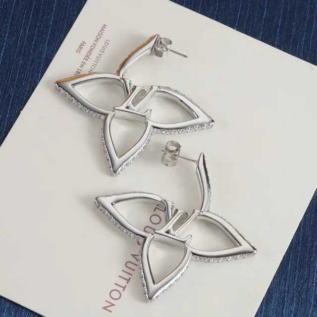 Louis Vuitton Flower Gold Silver Openwork Floral Pavé Crystal Trim Earrings 5