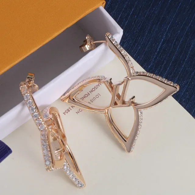 Louis Vuitton Flower Gold Silver Openwork Floral Pavé Crystal Trim Earrings 6