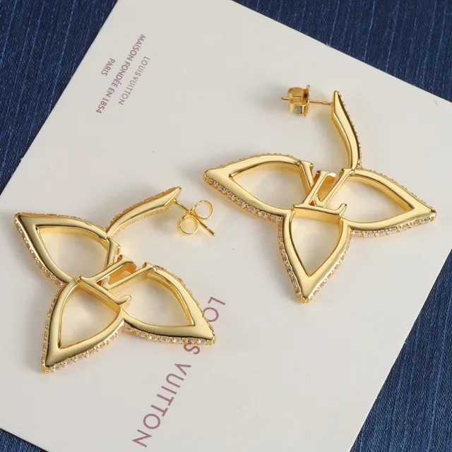 Louis Vuitton Flower Gold Silver Openwork Floral Pavé Crystal Trim Earrings 7