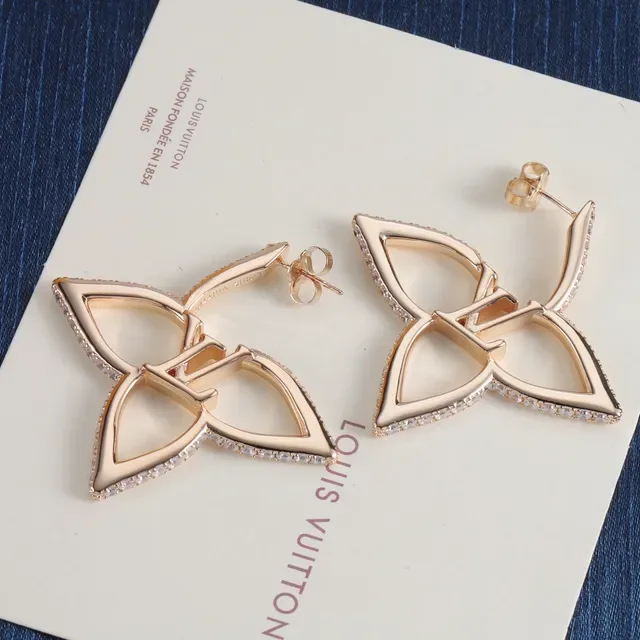 Louis Vuitton Flower Gold Silver Openwork Floral Pavé Crystal Trim Earrings 8