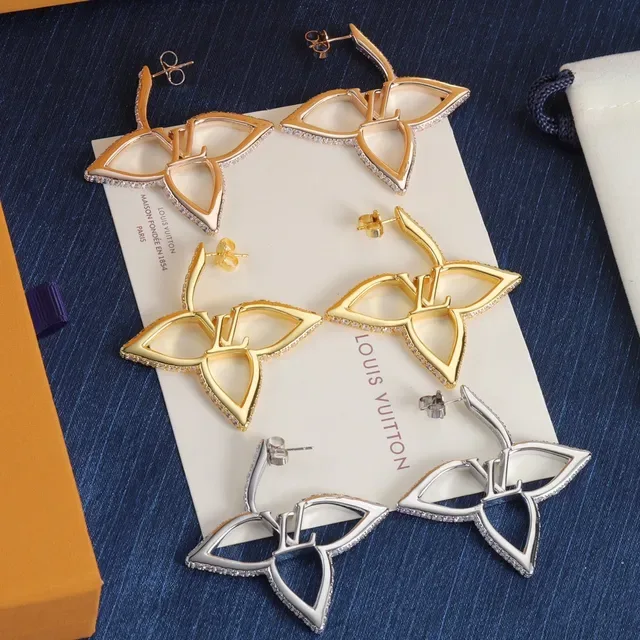 Louis Vuitton Flower Gold Silver Openwork Floral Pavé Crystal Trim Earrings 9