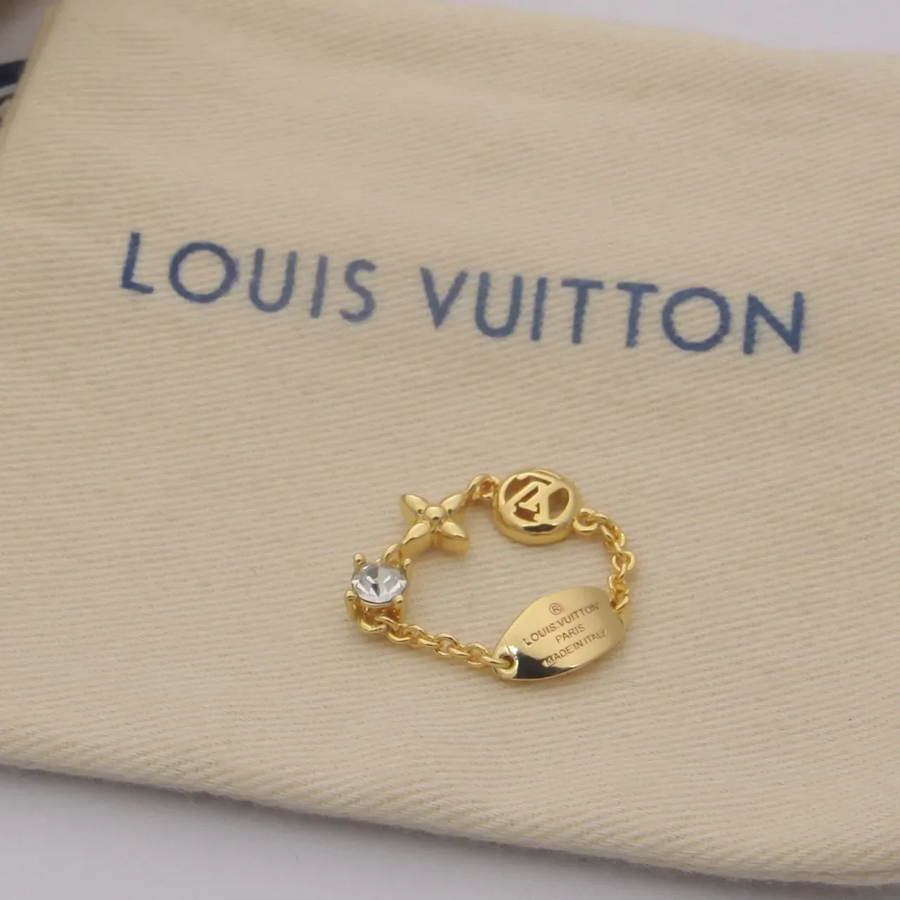 Louis Vuitton Flower Ring Gold Silver Monogram Disc Four-Leaf Motif Ring 7