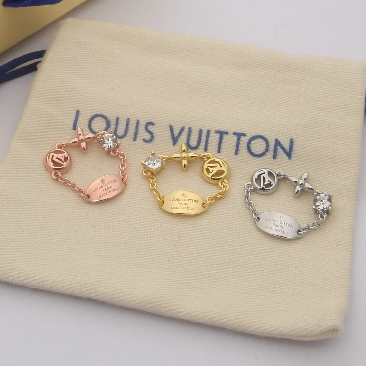 Louis Vuitton Flower Ring Gold Silver Monogram Disc Four-Leaf Motif Ring 9