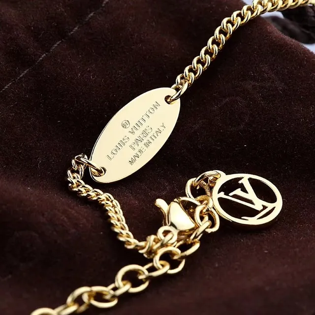 Louis Vuitton Gold Blue Chain Lock Charm Necklace 6