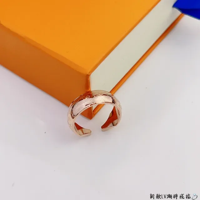 Louis Vuitton Gold Blue Open-Adjustable Monogram-Engraved Ring 2