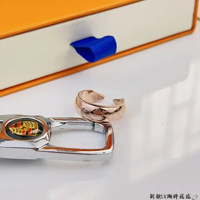 Louis Vuitton Gold Blue Open-Adjustable Monogram-Engraved Ring 3