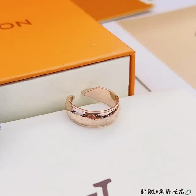 Louis Vuitton Gold Blue Open-Adjustable Monogram-Engraved Ring 5