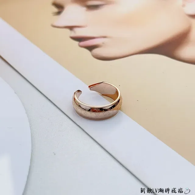 Louis Vuitton Gold Blue Open-Adjustable Monogram-Engraved Ring 6