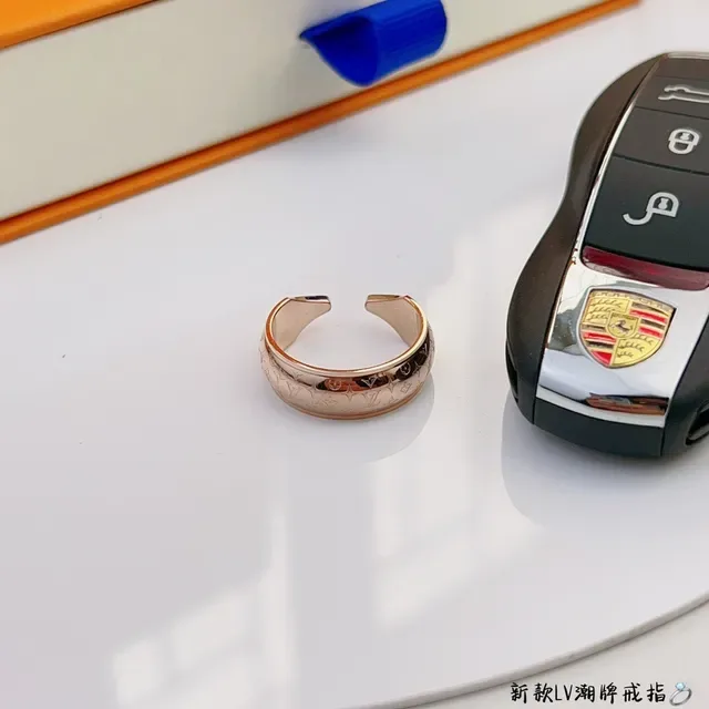 Louis Vuitton Gold Blue Open-Adjustable Monogram-Engraved Ring 7
