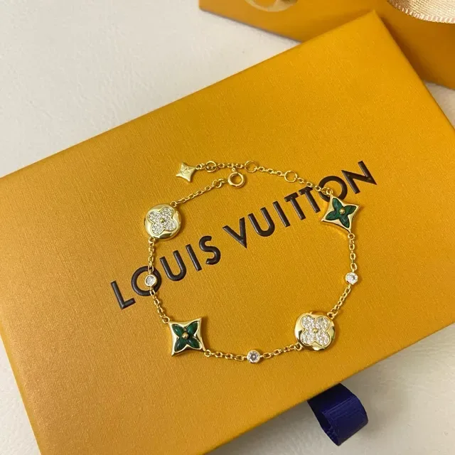 Louis Vuitton Gold Green Chain-Link Pavé-Set Crystals Bracelet 2