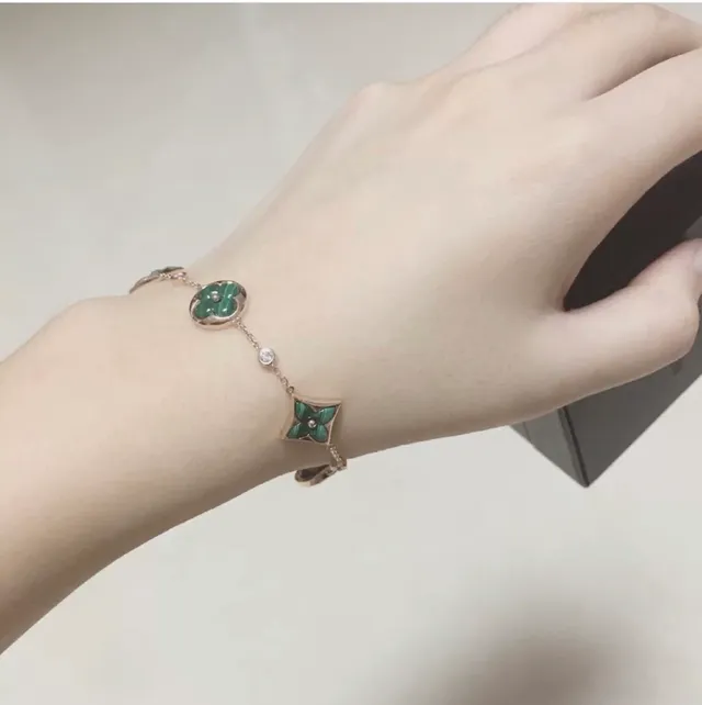 Louis Vuitton Gold Green Multi-Charm Chain Rose Bracelet 2