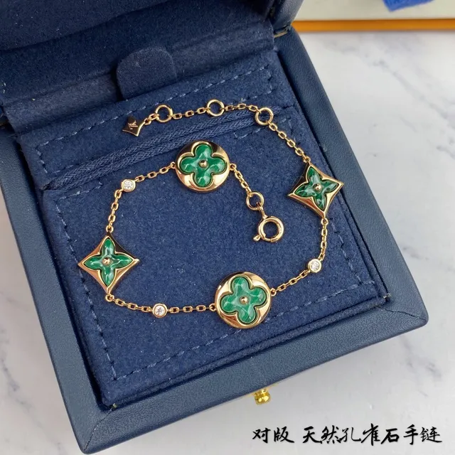 Louis Vuitton Gold Green Multi-Charm Chain Rose Bracelet 4