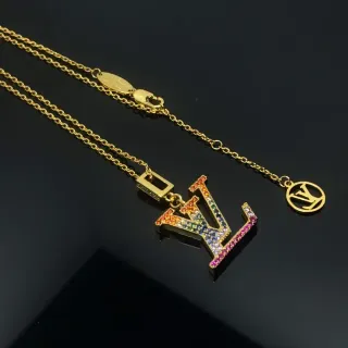Louis Vuitton Gold Multicolor Chain Rainbow Crystal-Embellished LV Monogram Pendant Necklace