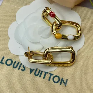 Louis Vuitton Gold Multicolor Metal Linked Oval Hoops Earrings