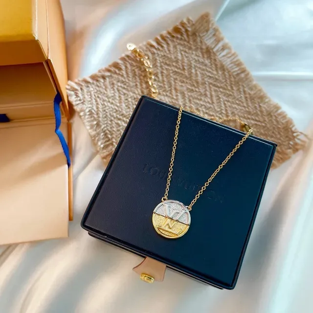 Louis Vuitton Gold Silver Chain Two-Tone Pendant Necklace 4