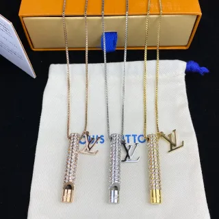 Louis Vuitton Gold Silver Crystal-Encrusted Cylinder Detachable LV Monogram Charm Necklace