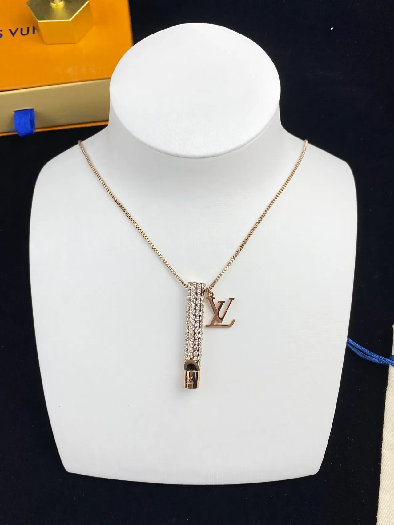 Louis Vuitton Gold Silver Crystal-Encrusted Cylinder Detachable LV Monogram Charm Necklace 2