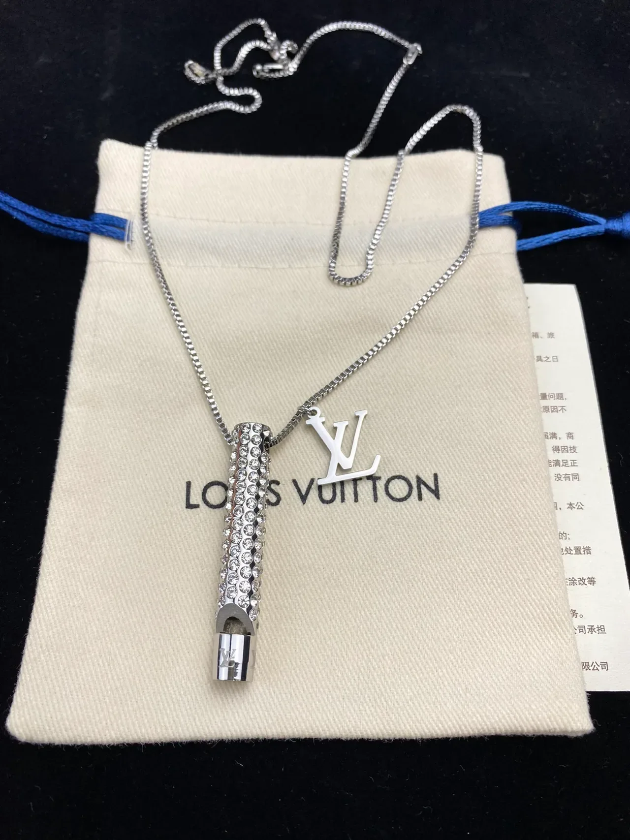 Louis Vuitton Gold Silver Crystal-Encrusted Cylinder Detachable LV Monogram Charm Necklace 6