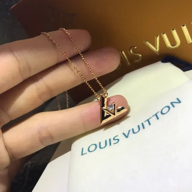 Louis Vuitton Gold Silver Geometric Monogram Pendant Crystal-Set Necklace 3