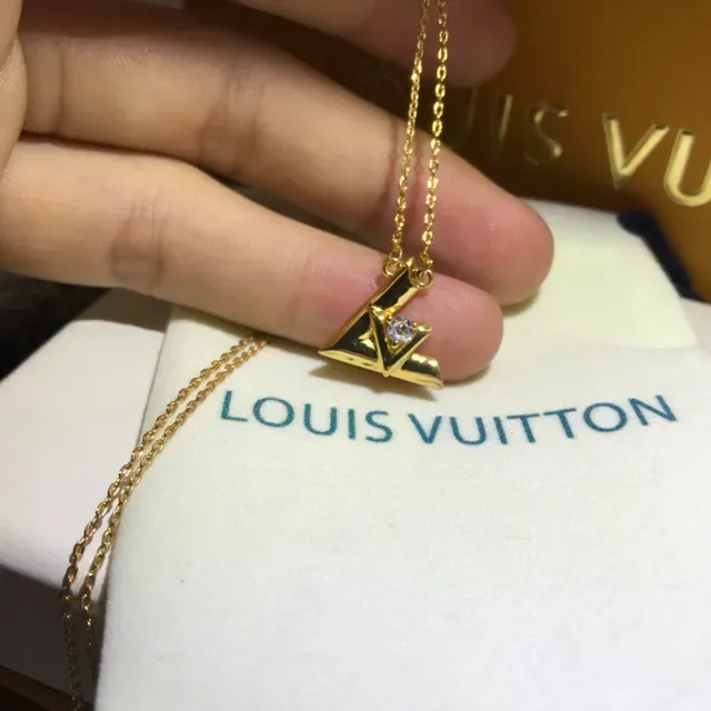 Louis Vuitton Gold Silver Geometric Monogram Pendant Crystal-Set Necklace 4