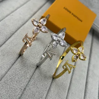 Louis Vuitton সোনা রূপা ওপেন-ব্যান্ড ফ্লোরাল ক্রিস্টাল ক্লাস্টার রিং