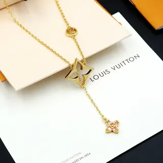 Louis Vuitton Gold-Tone Monogram Star and Pink Crystal Flower Necklace