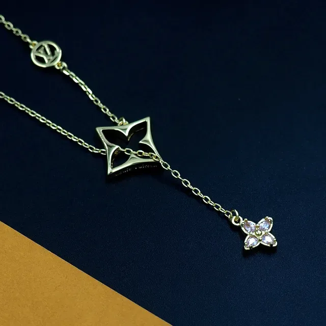 Louis Vuitton Gold-Tone Monogram Star and Pink Crystal Flower Necklace 2