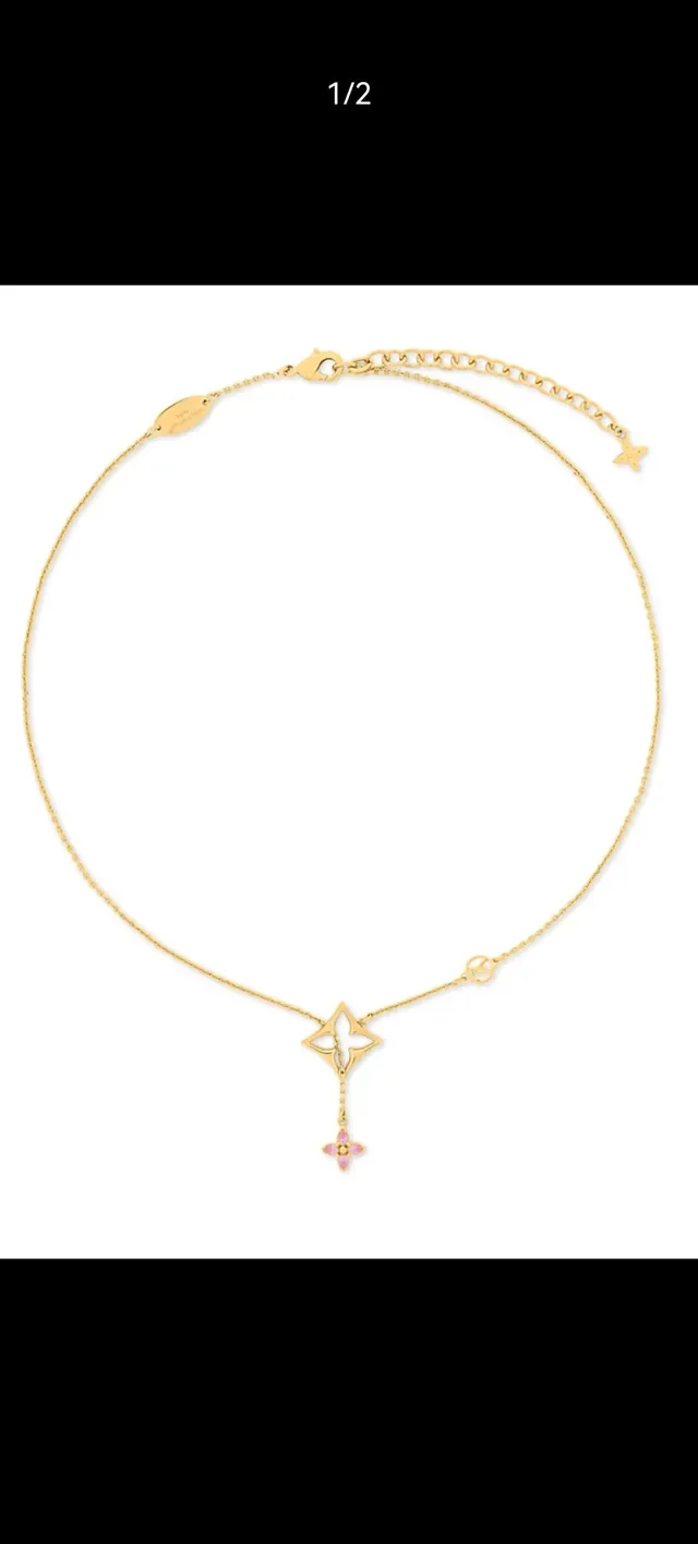 Louis Vuitton Gold-Tone Monogram Star and Pink Crystal Flower Necklace 3