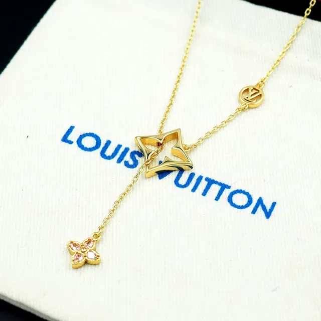Louis Vuitton Gold-Tone Monogram Star and Pink Crystal Flower Necklace 4