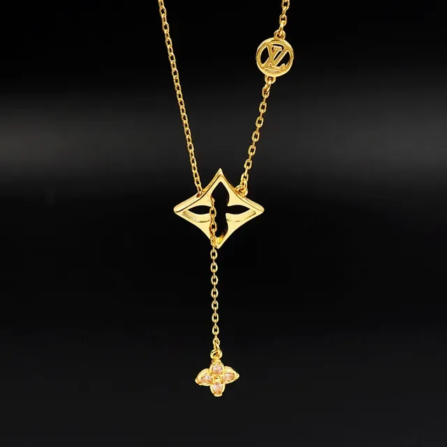 Louis Vuitton Gold-Tone Monogram Star and Pink Crystal Flower Necklace 5