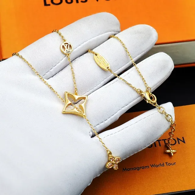Louis Vuitton Gold-Tone Monogram Star and Pink Crystal Flower Necklace 6