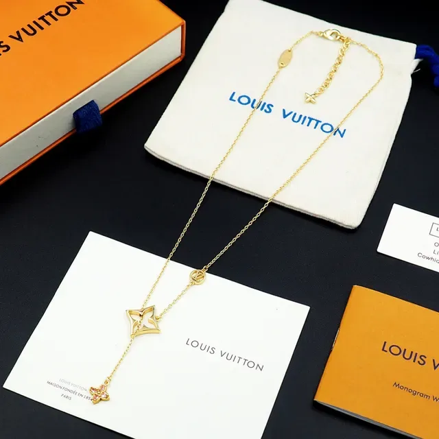 Louis Vuitton Gold-Tone Monogram Star and Pink Crystal Flower Necklace 7