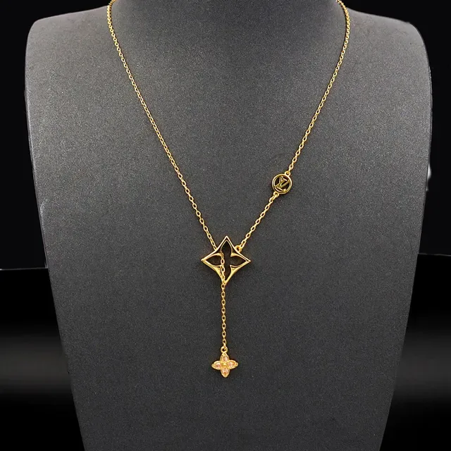 Louis Vuitton Gold-Tone Monogram Star and Pink Crystal Flower Necklace 8