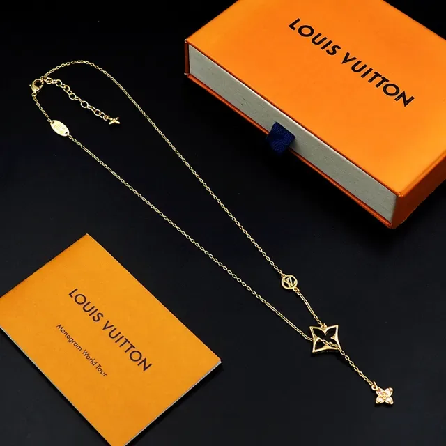Louis Vuitton Gold-Tone Monogram Star and Pink Crystal Flower Necklace 9