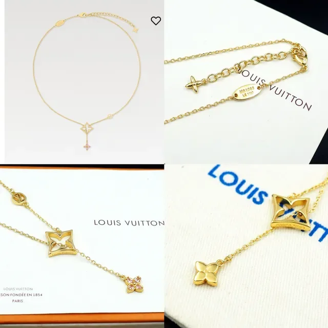 Louis Vuitton Gold-Tone Monogram Star and Pink Crystal Flower Necklace 12