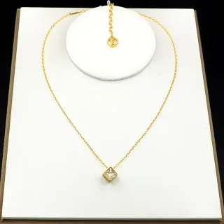 Louis Vuitton Gold Transparent Chain Square-Cut Crystal Pendant Necklace