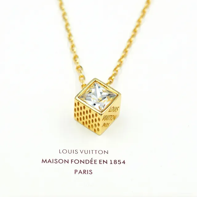 Louis Vuitton Gold Transparent Chain Square-Cut Crystal Pendant Necklace 2