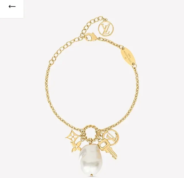 Louis Vuitton Gold White Chain Baroque Pearl Pendant Bracelet 8