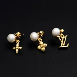 Louis Vuitton Gold White Pearl-Top Earrings