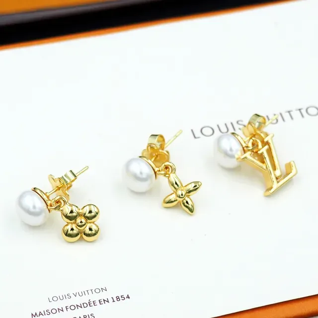 Louis Vuitton Gold White Pearl-Top Earrings 2
