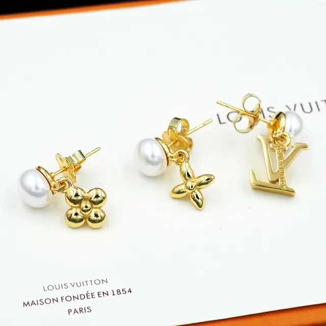Louis Vuitton Gold White Pearl-Top Earrings 3