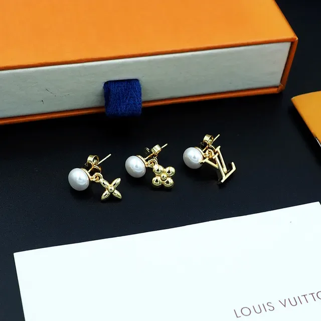 Louis Vuitton Gold White Pearl-Top Earrings 5