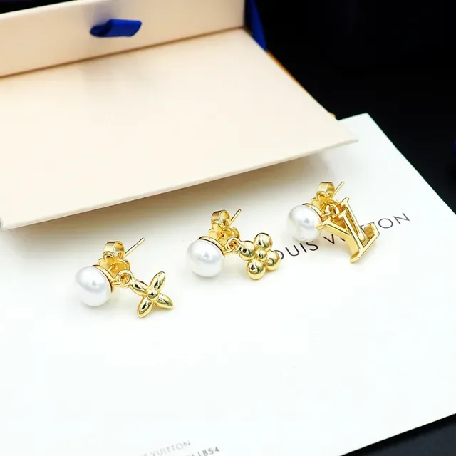Louis Vuitton Gold White Pearl-Top Earrings 6
