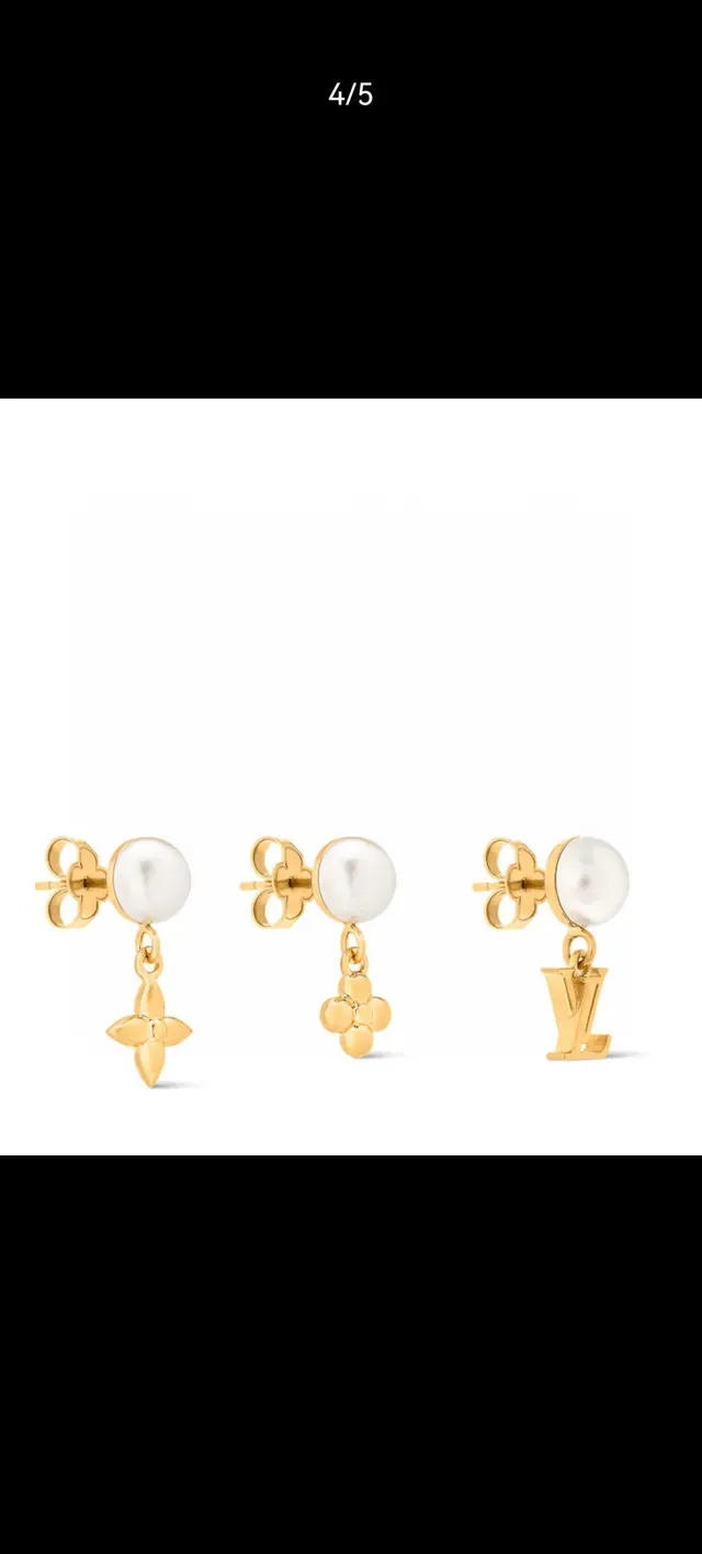 Louis Vuitton Gold White Pearl-Top Earrings 10